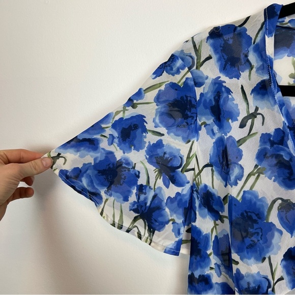 VTG Jaclyn Smith Blue White Floral Two Piece Set Sheer Top Midi Skirt sz Large - Picture 5 of 13